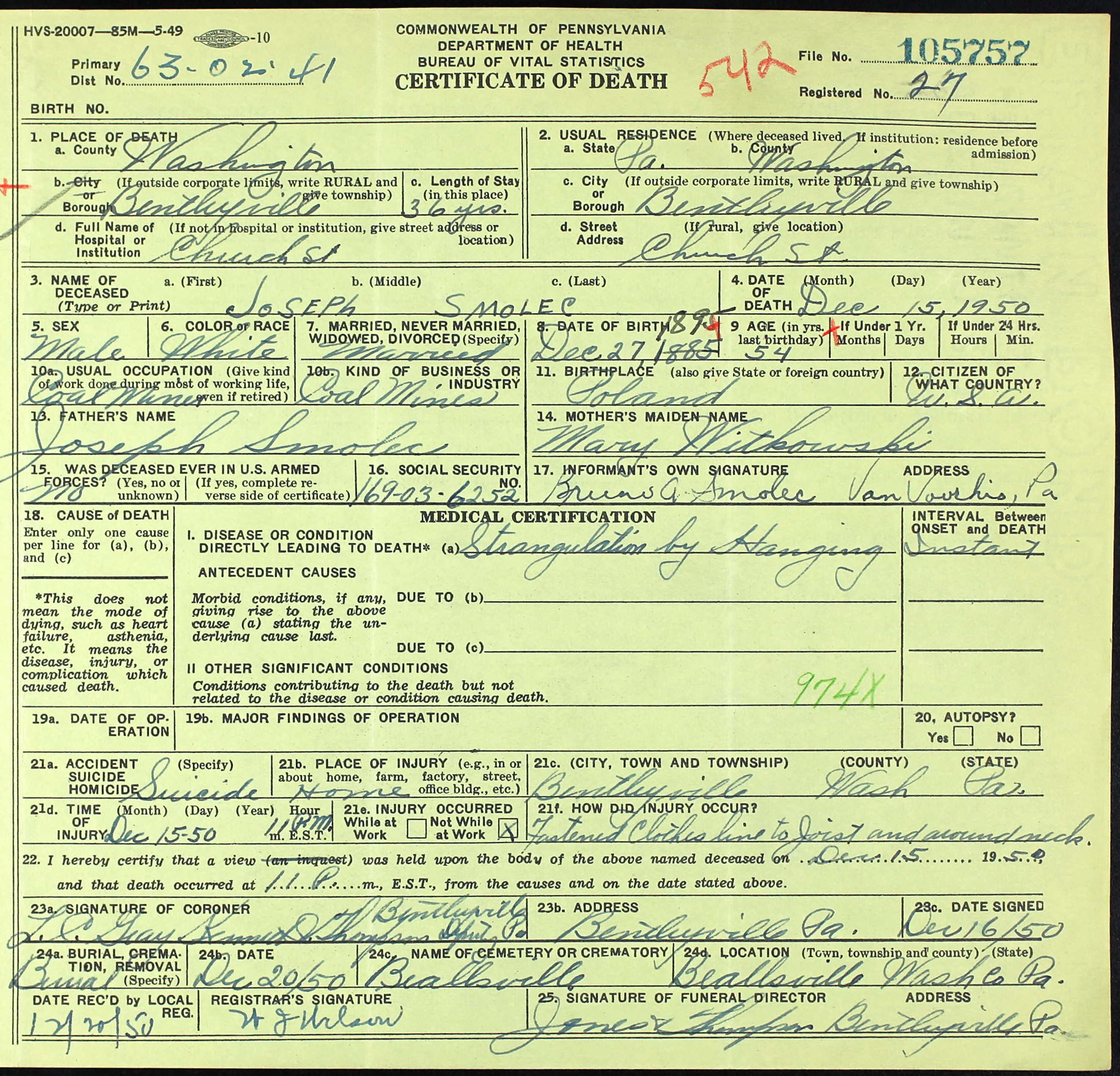 death certificate